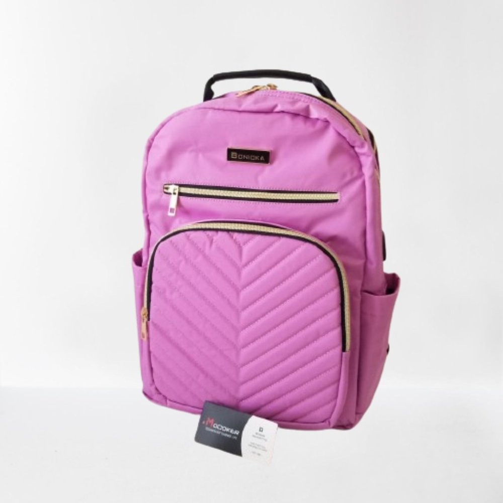 NWT! Lightweight Polyester Backpack w/USB Cord, Laptop Divider, and Anti-Theft